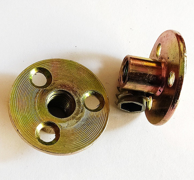 Hot Sale T Steel Nut Yellow Zinc Plated Three Brad Hole Tee Nut