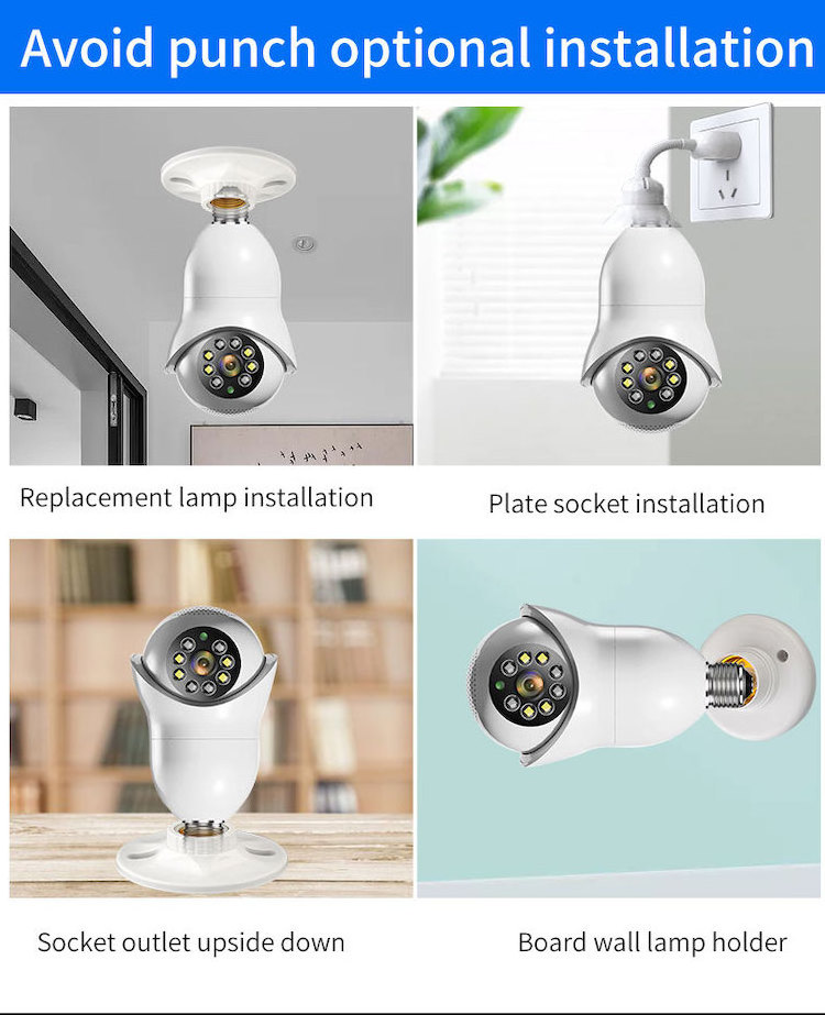 5G WiFi Smart Indoor Outdoor E27 Security Camera with Motion Detection Night Vision 360 degree Wireless Light Bulb Camera