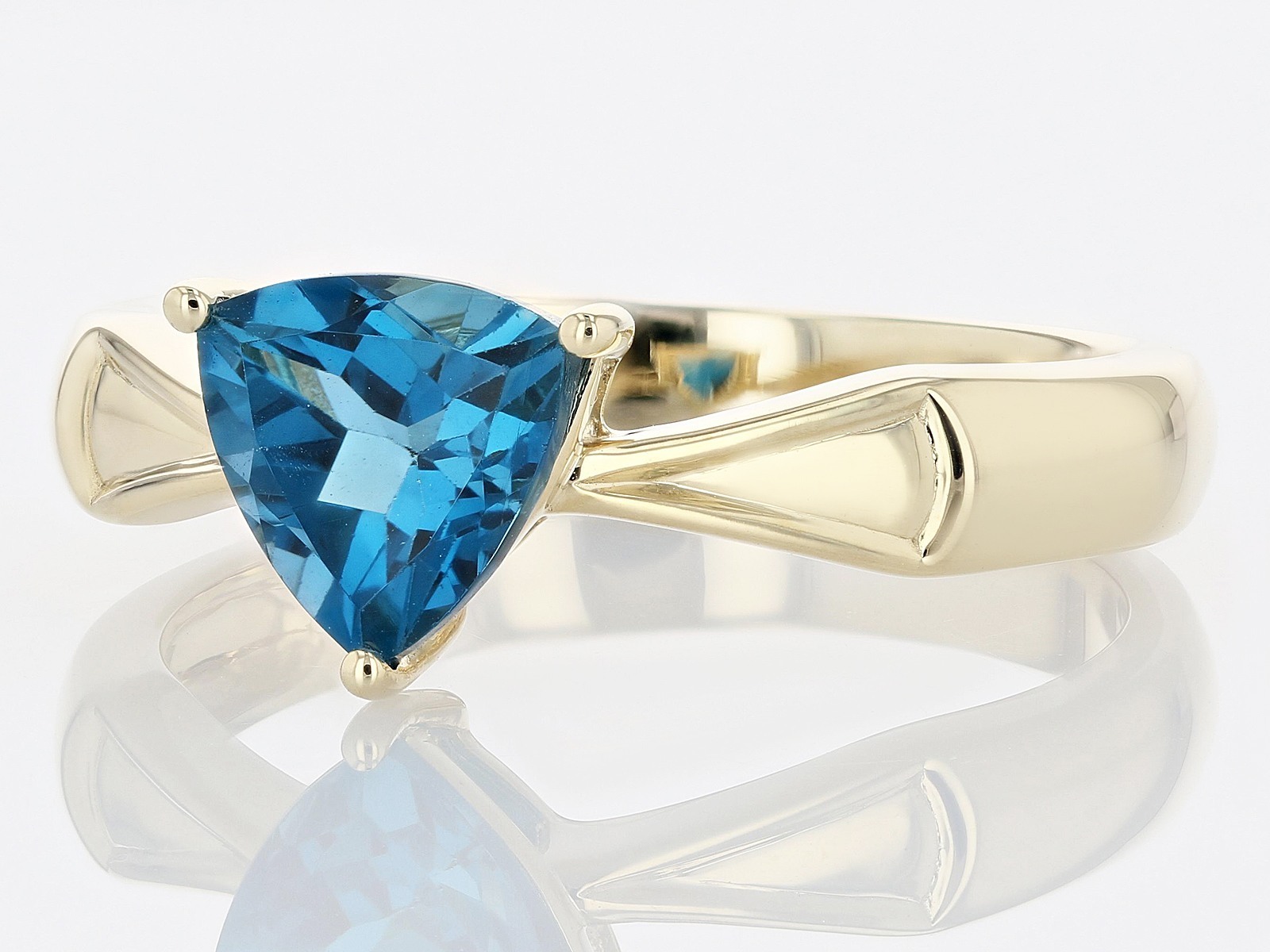 Regal Elegance: Trillion London Blue Topaz 10K Yellow Gold Ring | Elegant Fine Jewelry | A Distinctive Statement of Style Ring