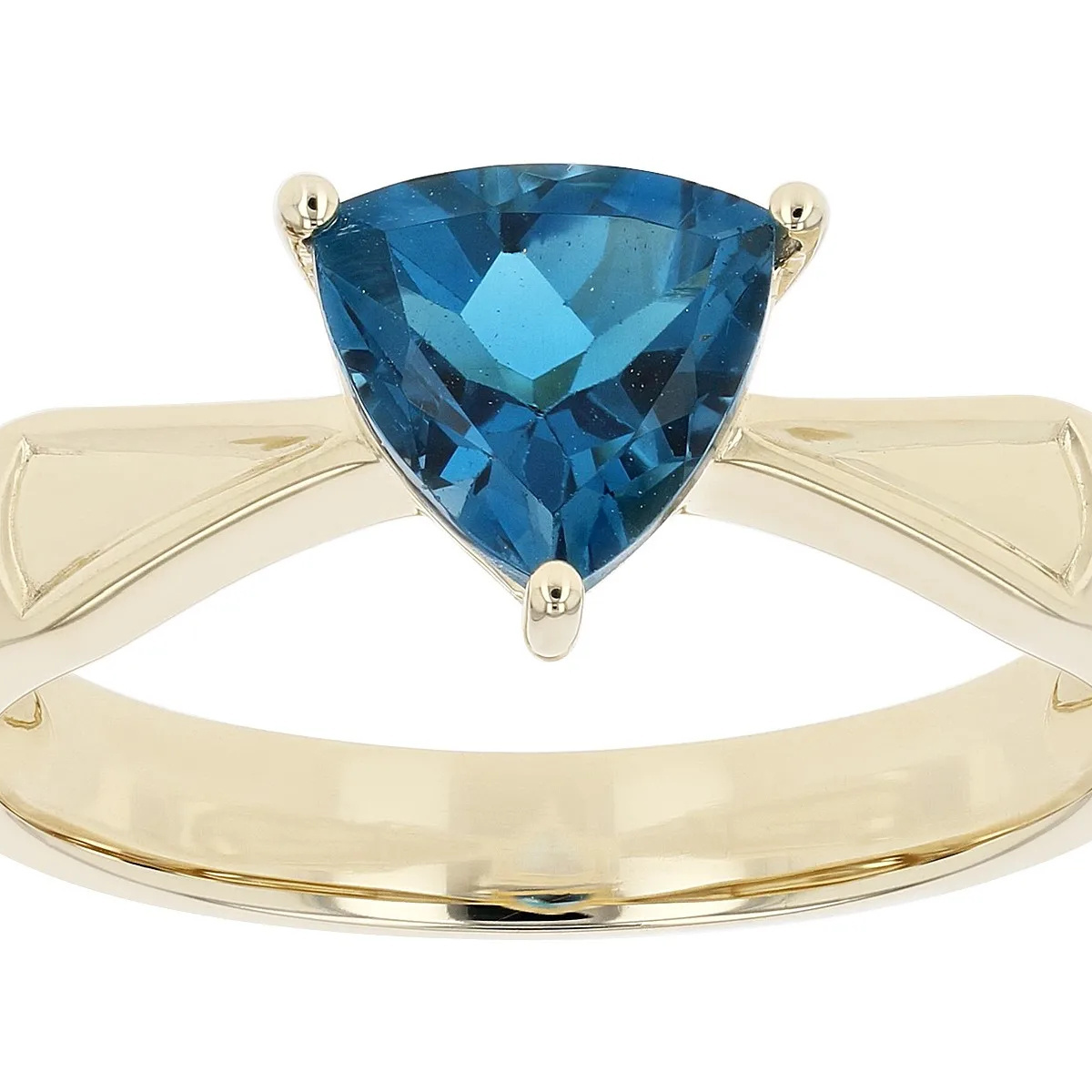 Regal Elegance: Trillion London Blue Topaz 10K Yellow Gold Ring | Elegant Fine Jewelry | A Distinctive Statement of Style Ring