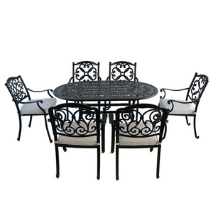 9 PCS  Black  Cast Aluminum Outdoor  Furniture 8 Seats  Garden Table Set Dining Table Set