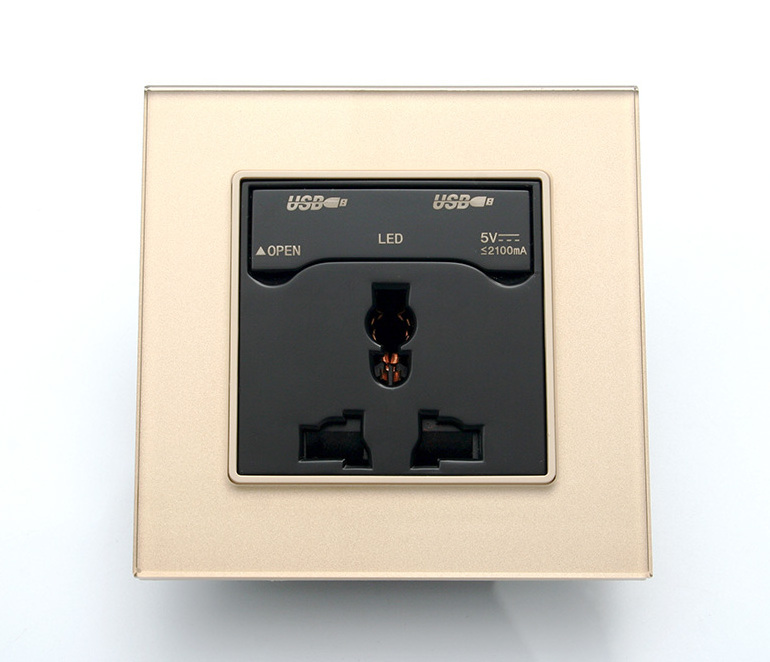 tempered glass USB socket wall switch / usb with cover/3 pin socket