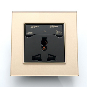 tempered glass USB socket wall switch / usb with cover/3 pin socket