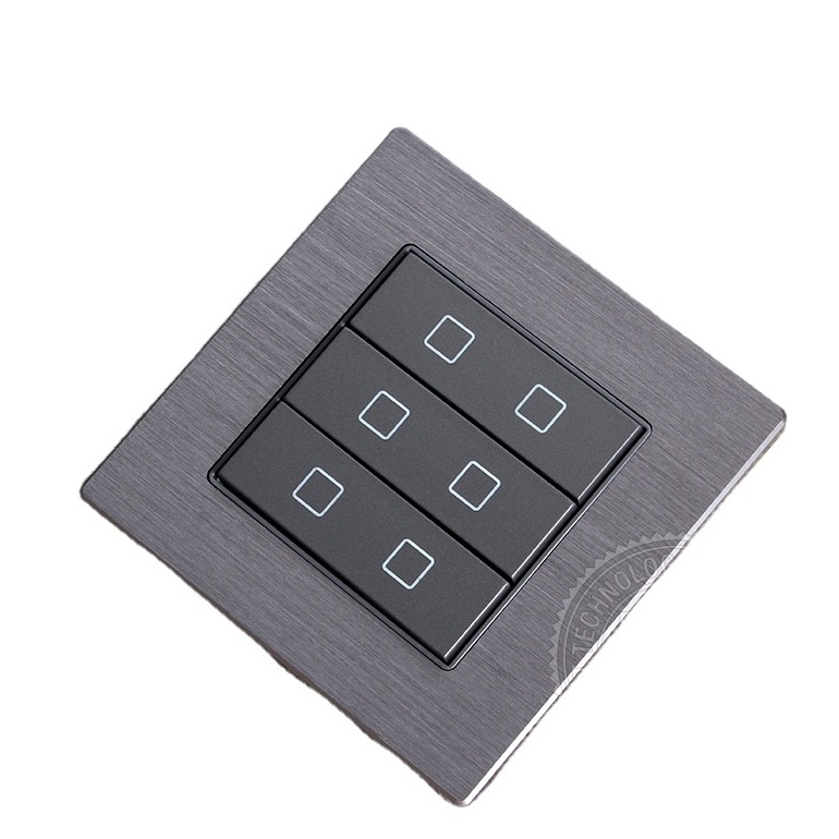 Smart Hotel Gray Aluminum brushed CNC Reset push button 12-24V DC 6 Gang Dry contact technology smart Wall switch