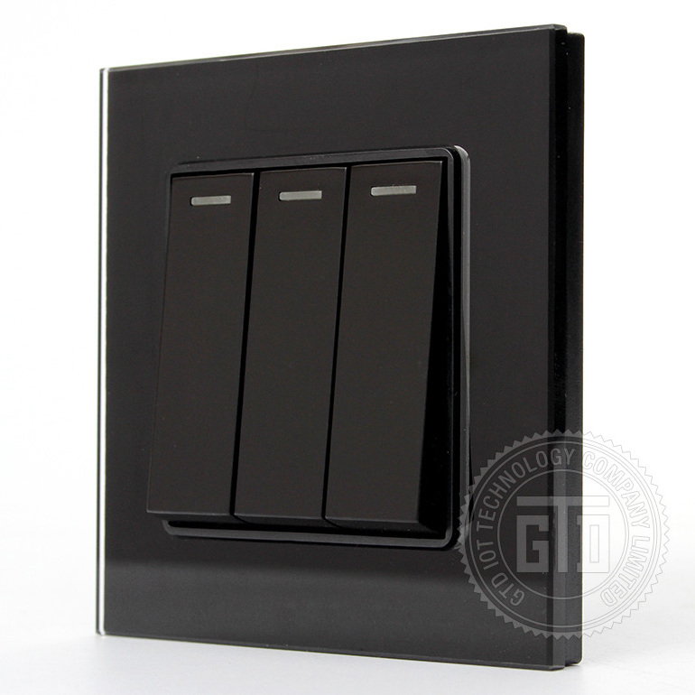 Smart Hotel Home Using Black tempered glass 3 GANG 2 way wall switch