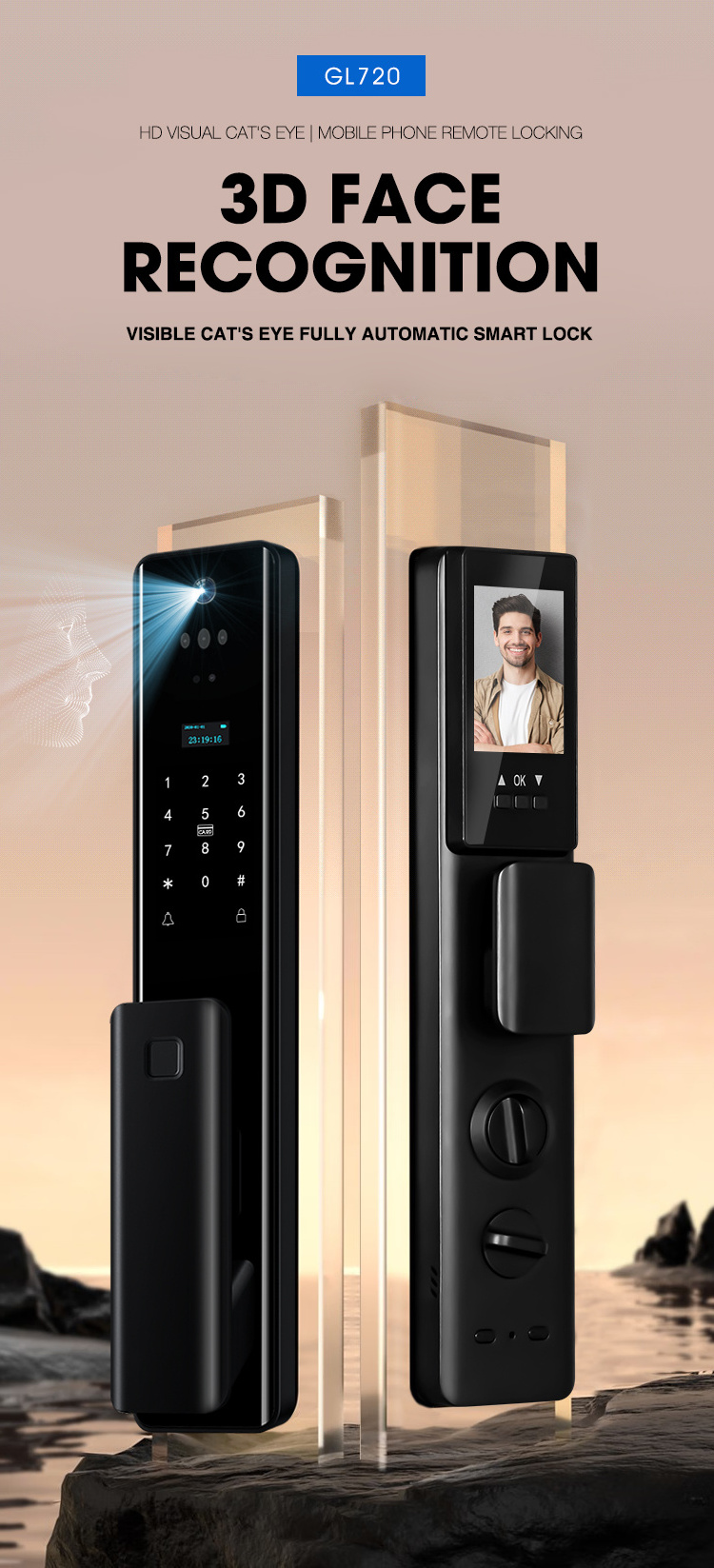 Wifi APP Control Smart Lock With Camera Fingerprint Smart Home Door Lock 3d Face Recognition Gate Lock