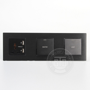 Black smart hotel home use brushed aluminum CNC Panel with 3 Modular connected push button wall switch