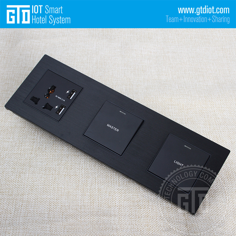 Black smart hotel home use brushed aluminum CNC Panel with 3 Modular connected push button wall switch