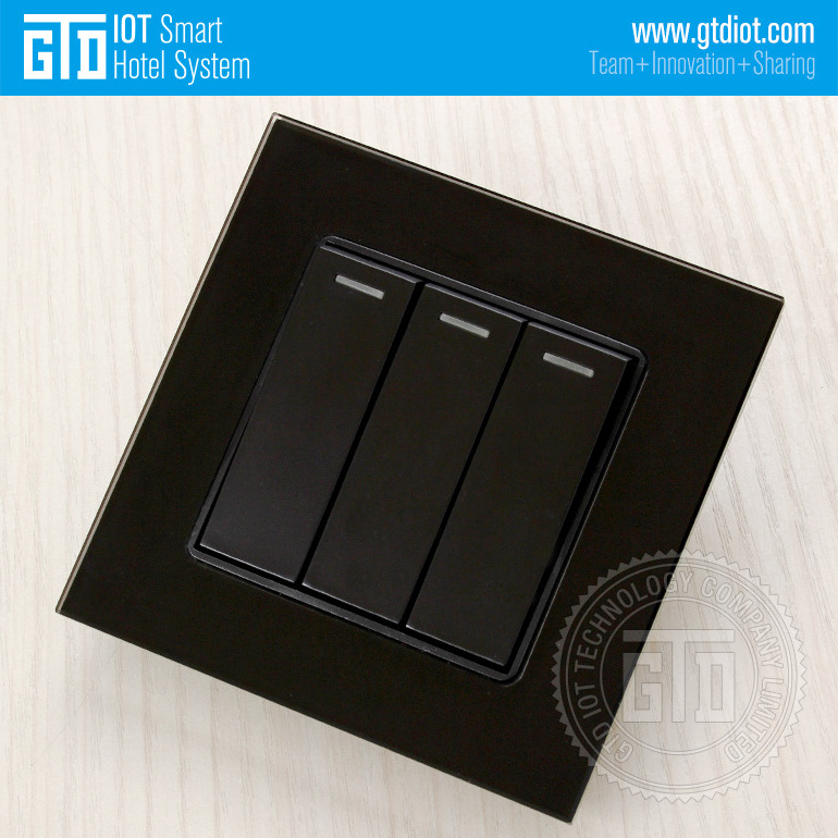 Smart Hotel Home Using Black tempered glass 3 GANG 2 way wall switch