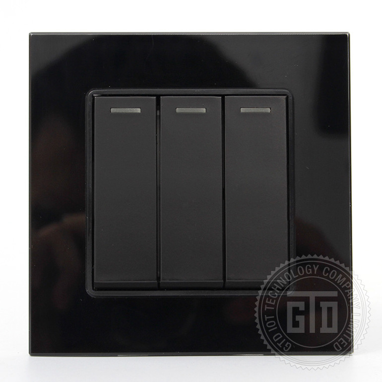 Smart Hotel Home Using Black tempered glass 3 GANG 2 way wall switch