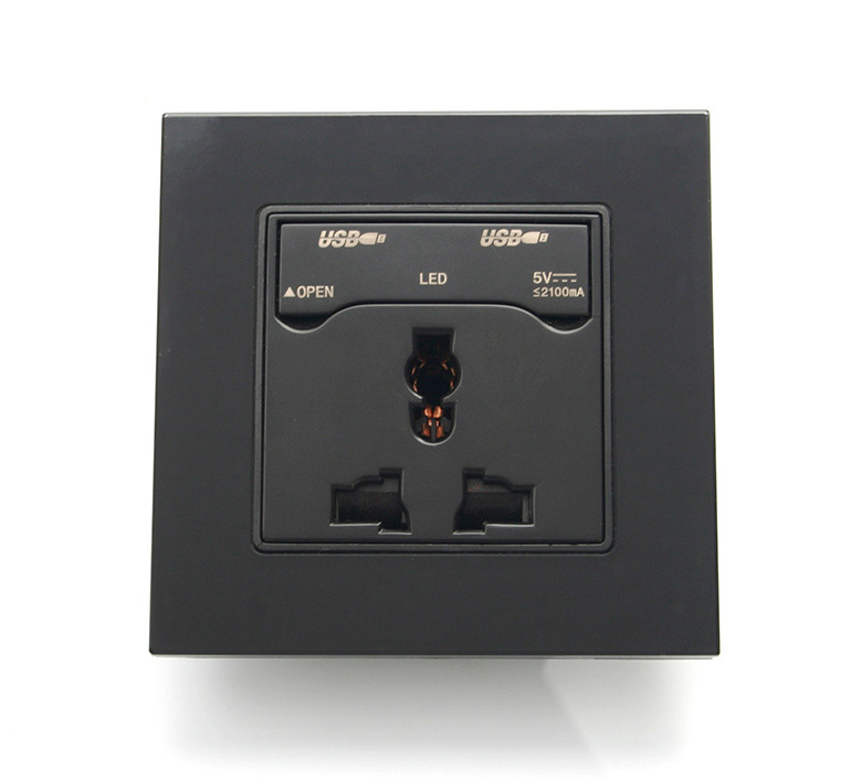 tempered glass USB socket wall switch / usb with cover/3 pin socket