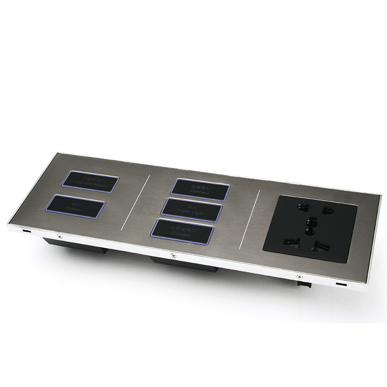 Brushed Gun Color Metal Connected Control Panel Switch with RS485 Modbus Programmable Scene Control Function and 5-pin Socket