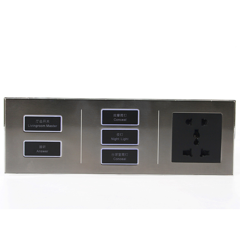 Brushed Gun Color Metal Connected Control Panel Switch with RS485 Modbus Programmable Scene Control Function and 5-pin Socket