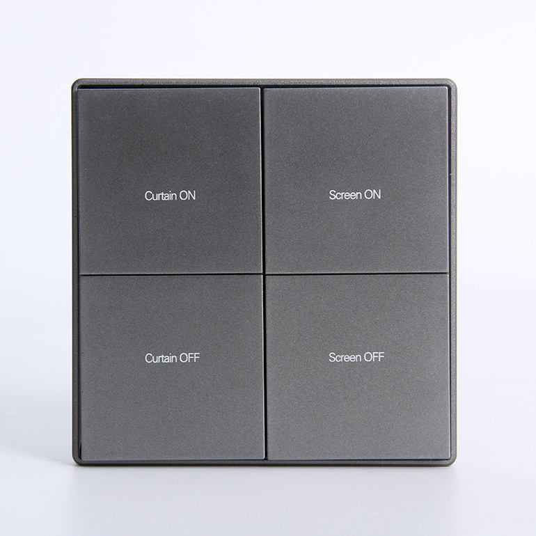 Big Button Smart Hotel Gray Four Gang Luxury Electrical Light Switches With CNC Brushed Finish Panel