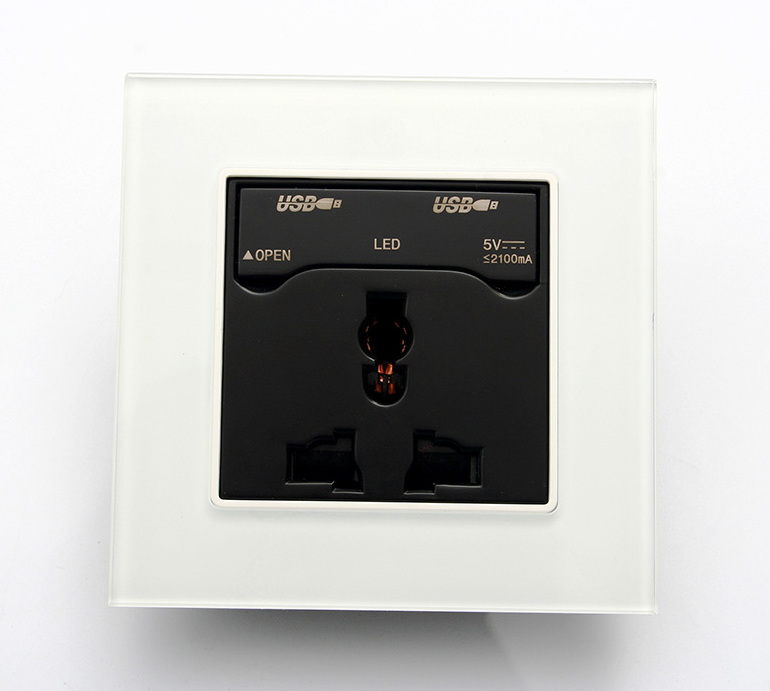 tempered glass USB socket wall switch / usb with cover/3 pin socket