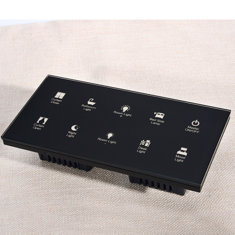 12V DC Smart Hotel Tempered Glass Material RS485 MODBUS Touch Bedside switch panel