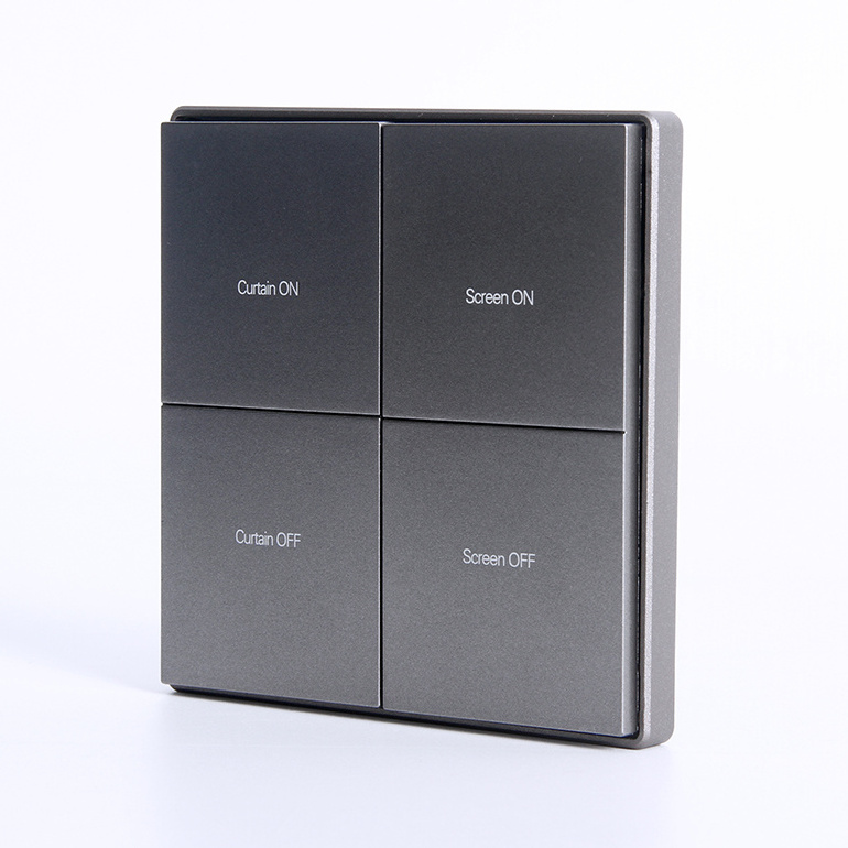 Big Button Smart Hotel Gray Four Gang Luxury Electrical Light Switches With CNC Brushed Finish Panel