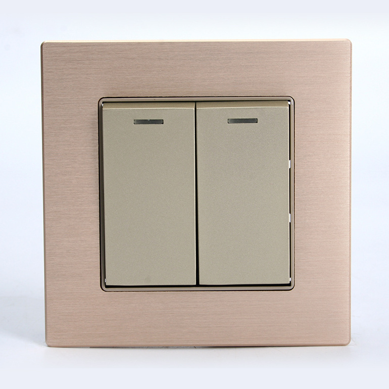 Brushed Champagne Gold Smart Hotel Use Aluminum Panel for Rock Type 2 Gang 3 Way Control Switch