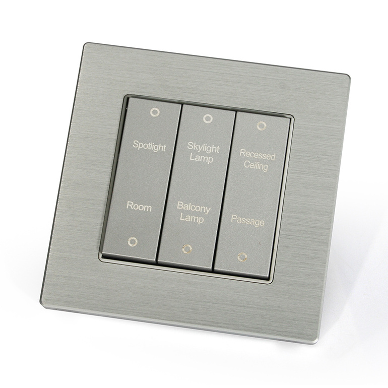 Silver Brushed Aluminum Alloy Dry Contact Reset Switch Panel with LED Customized Words and Indicator Bar