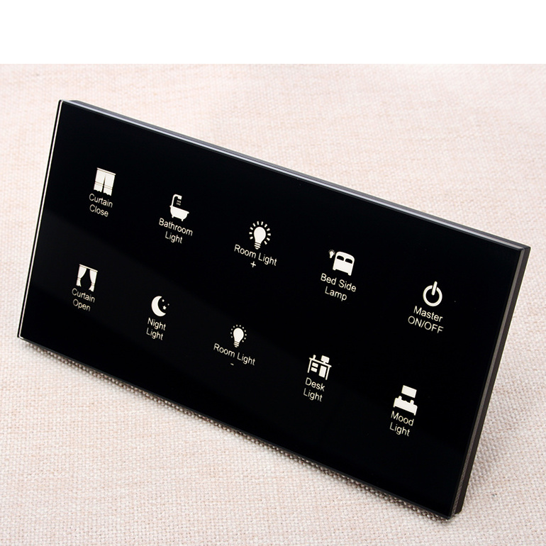 12V DC Smart Hotel Tempered Glass Material RS485 MODBUS Touch Bedside switch panel