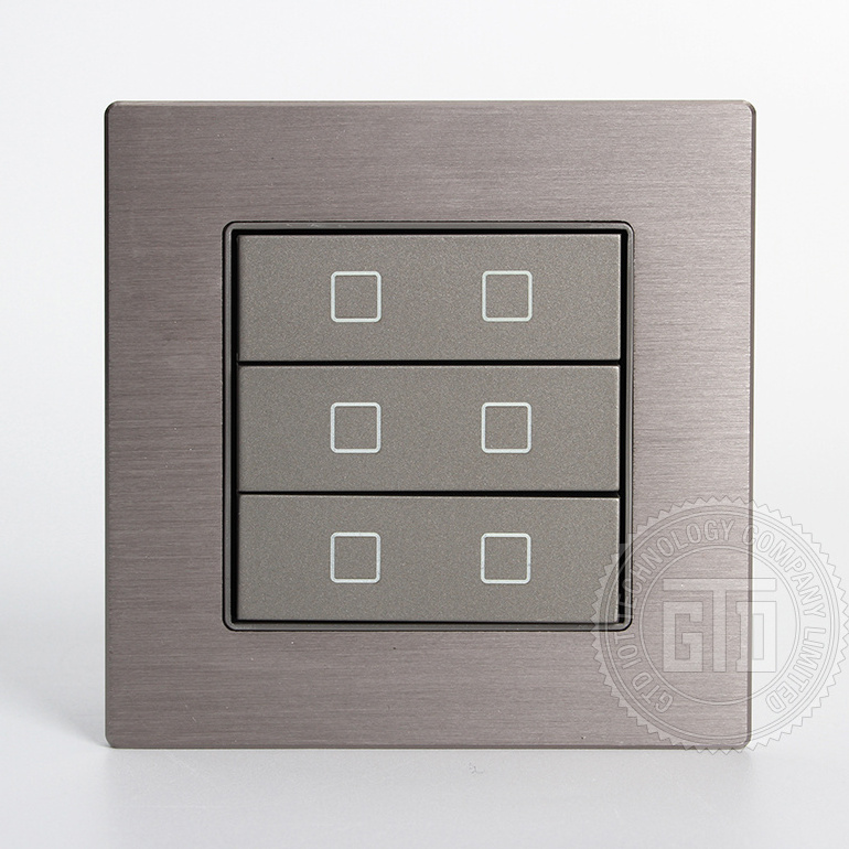 Smart Hotel Gray Aluminum brushed CNC Reset push button 12-24V DC 6 Gang Dry contact technology smart Wall switch