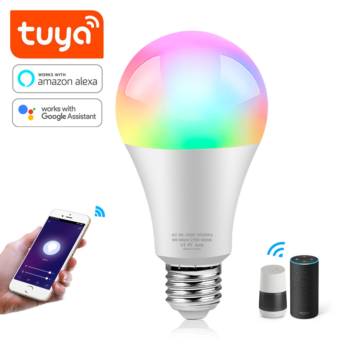 G-Tech plus Alexa and Google Home WIFI Smart Led Bulb 9w RGB Intelligent Tuya Bulb Remote Control Smart Home device