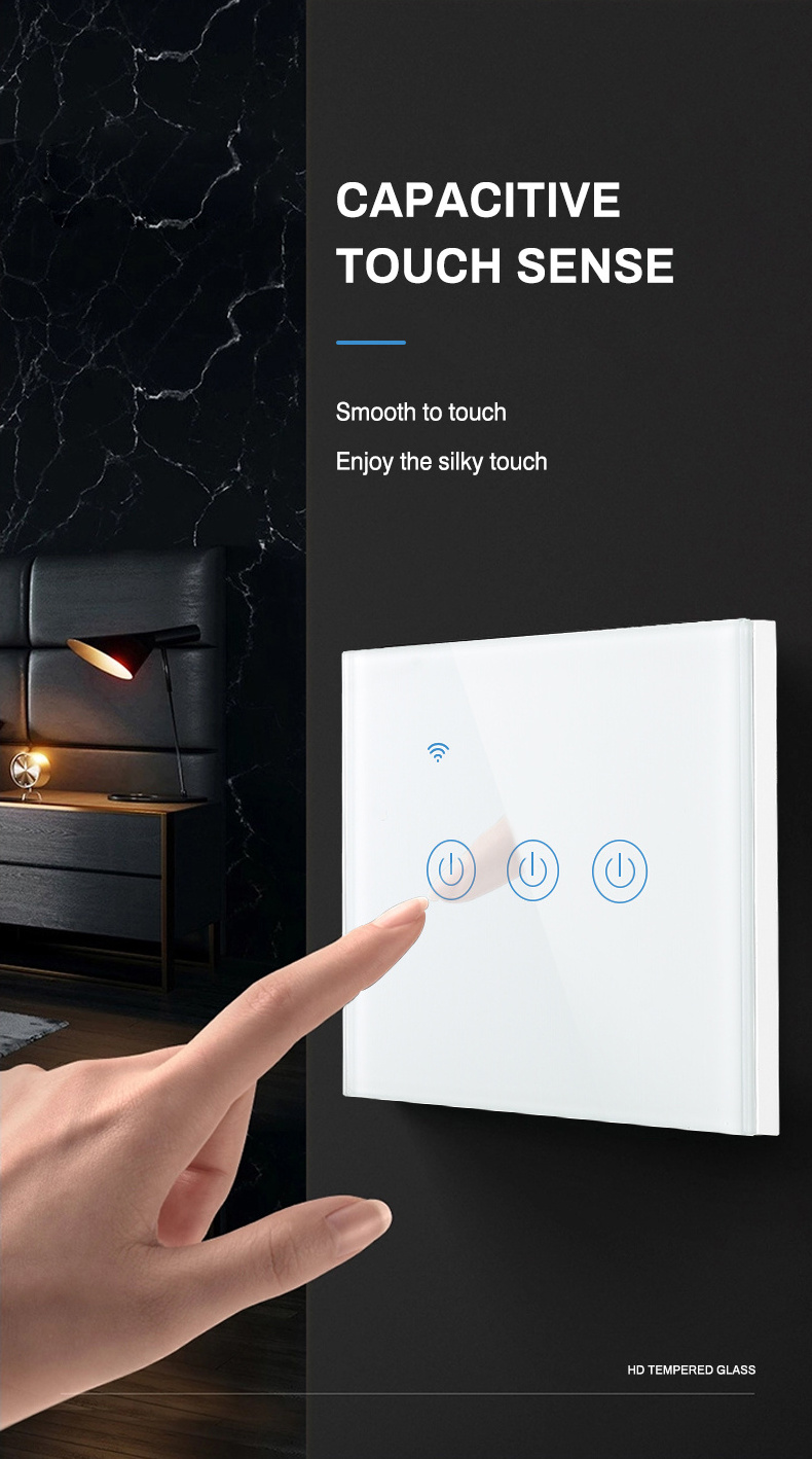 GT Smart Home WiFi and Bluetooth Smart  Touch Screen Smart Wall Switch Light Alexa Google  4 way Tuya  Voice  Remote control