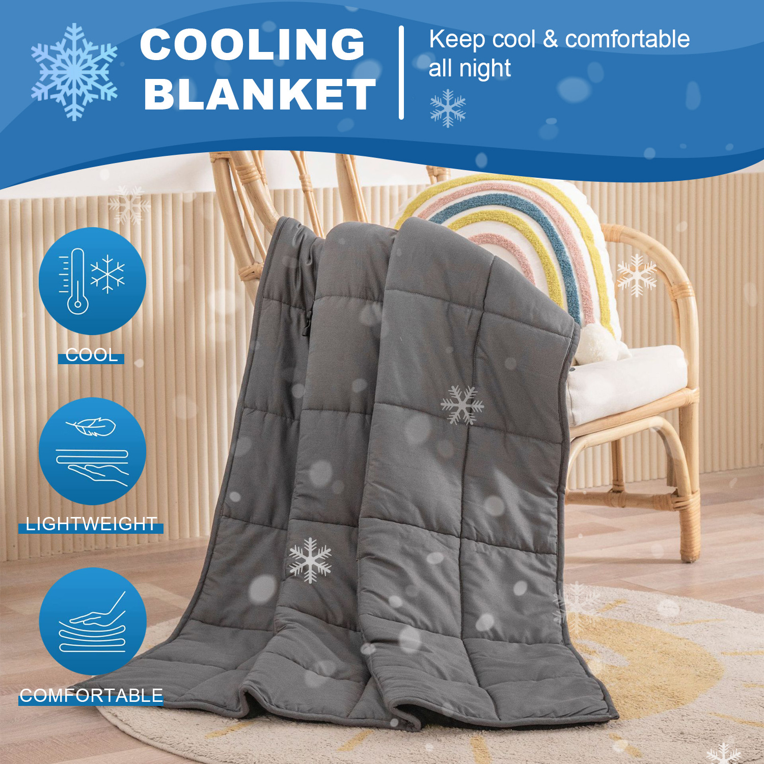 Hospital 15Lbs Custom Size Ice Silk Cool Bamboo Throw Blanket Summer Reversible Cooling Weighted Blankets