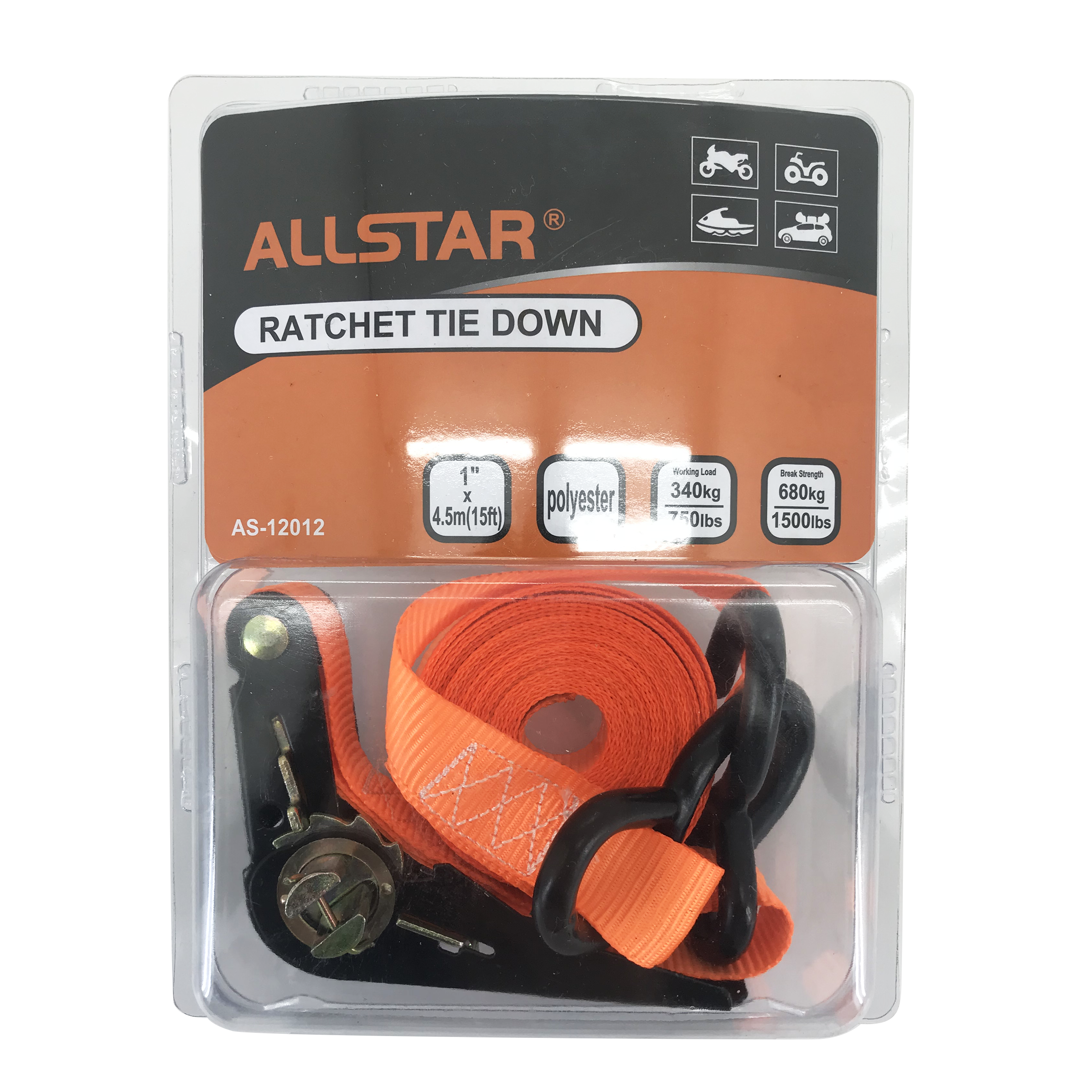 All Star Factory Direct Sale Professional Light Duty Quick Release Small Ratchet Tie Down Straps 1 inch x15 FT with S hook 680kg