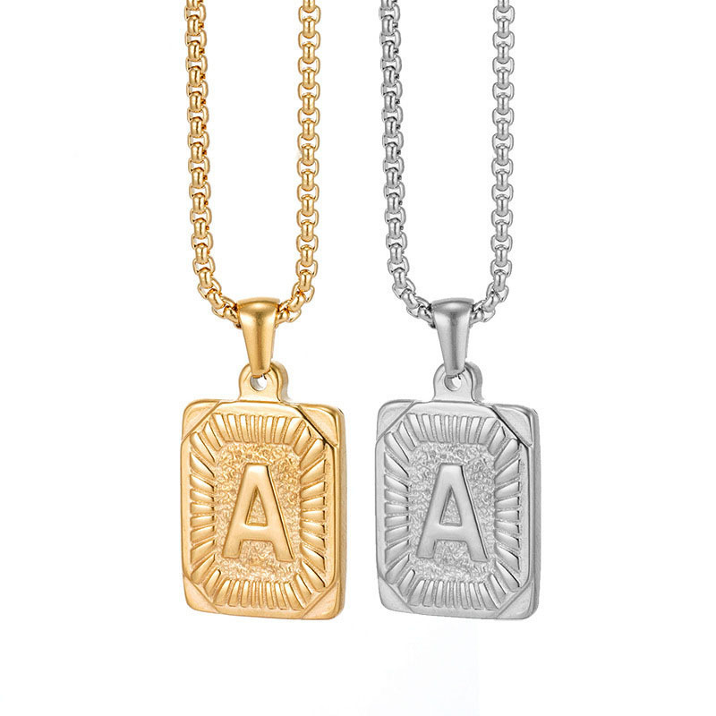 Custom Logo alphabet A-Z necklace 26 Men Women Stainless Steel 18K Gold Plated Square English Initial Letter Pendant Necklace