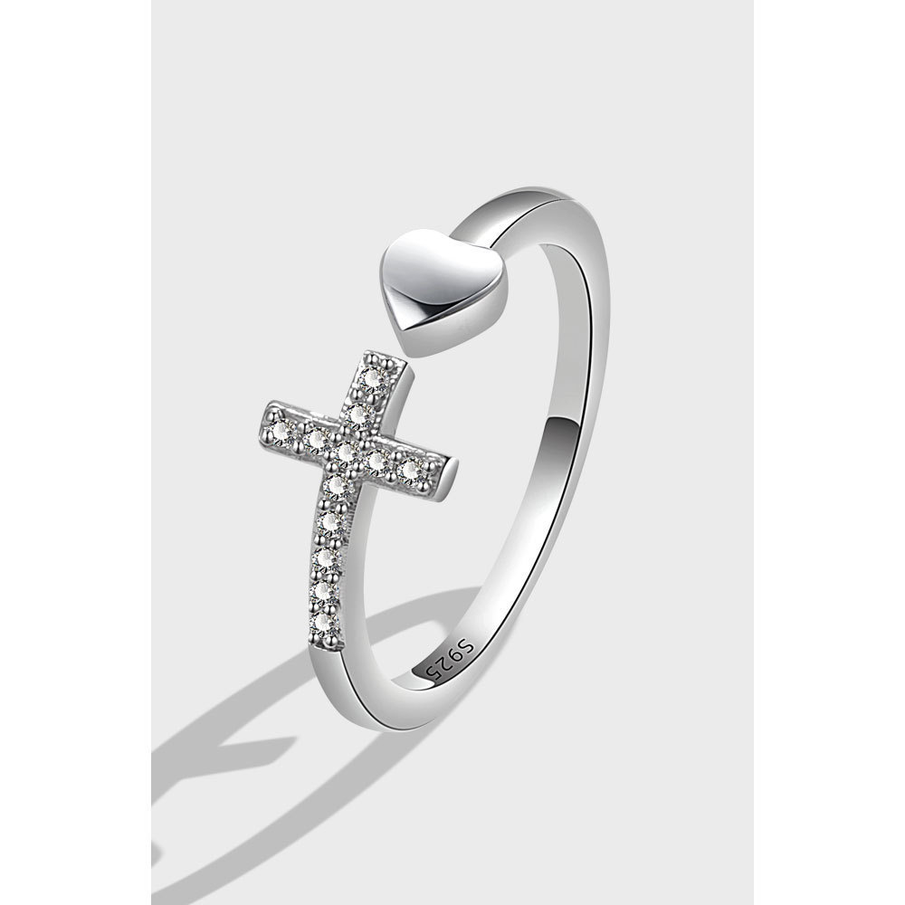 Wholesale Custom S925 Sterling Silver Open Rings Adjustable Women Rings Jewelry Crystal Rhinestone Cross Rings Jewelry