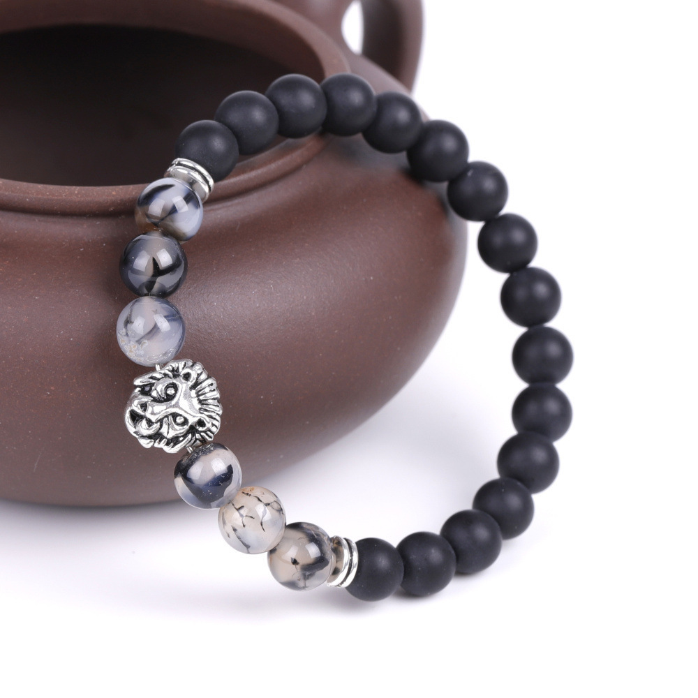 Fashion 8mm Matte Black Onyx Gemstone Bead Crystal Agate Skull Beads Bracelet