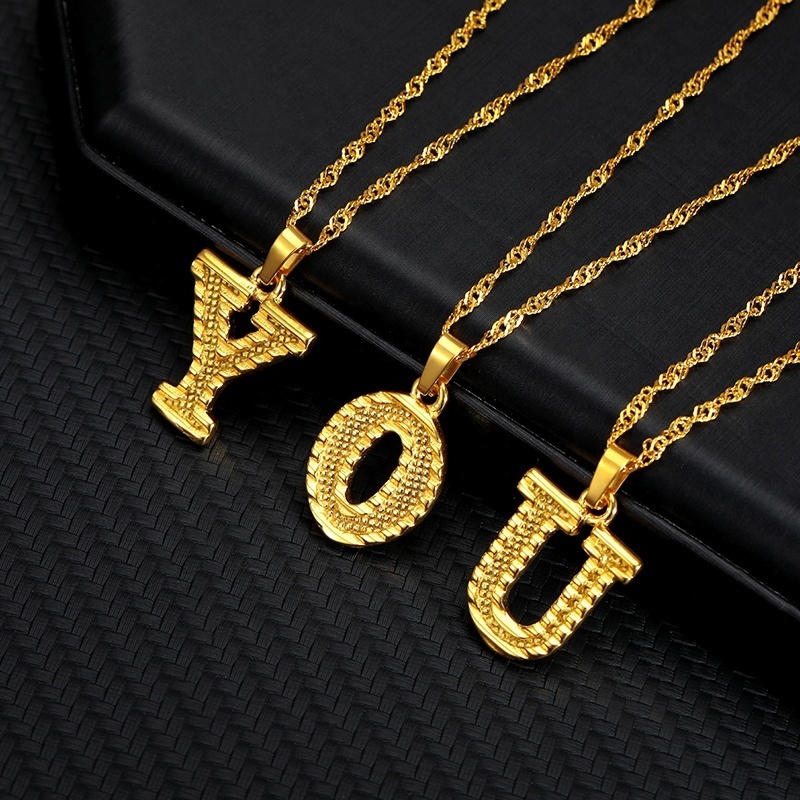 Fashion 18k Gold Plated Stainless Steel Chain Man/Women A to Z Initial Letter Alphabet Stainless Steel Necklace