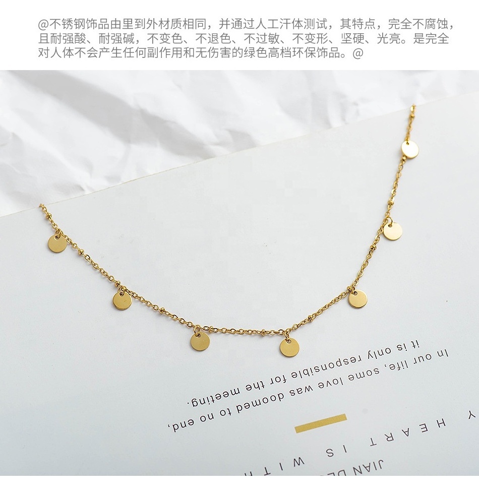 GT 2022 gargantillas de acero inoxidable 7 disc Pendent Simple Style Gold Plated Stainless Steel Tennis Bracelet Necklace