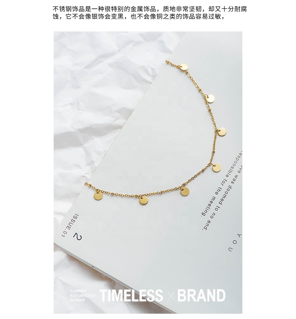 GT 2022 gargantillas de acero inoxidable 7 disc Pendent Simple Style Gold Plated Stainless Steel Tennis Bracelet Necklace