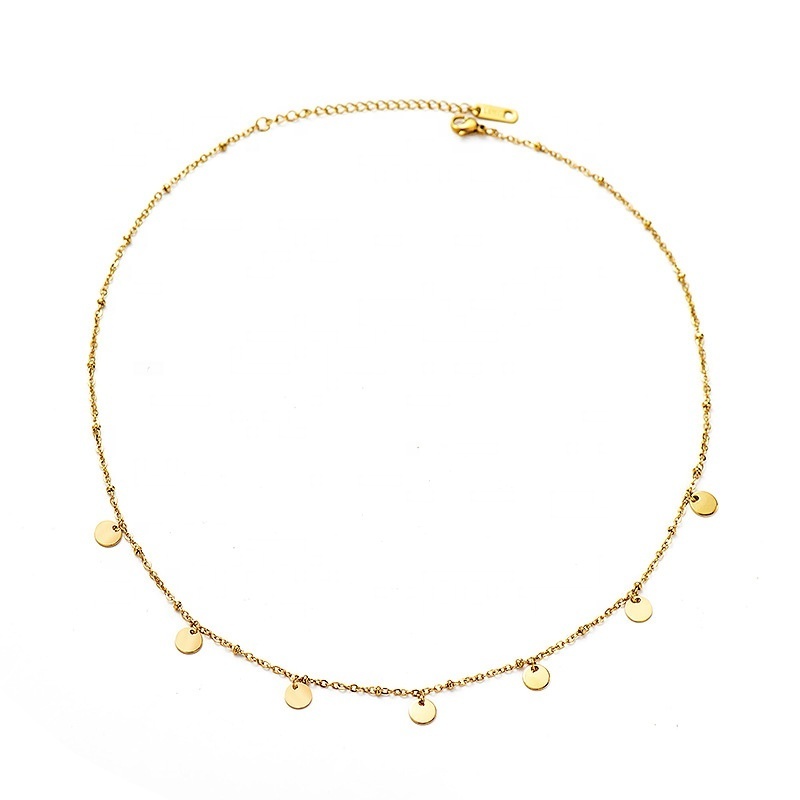 GT 2022 gargantillas de acero inoxidable 7 disc Pendent Simple Style Gold Plated Stainless Steel Tennis Bracelet Necklace