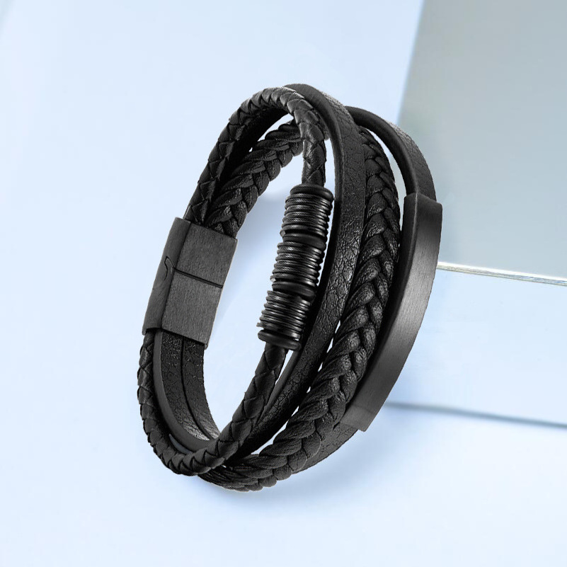 2022 New Style Hand-woven Multi-layer Gold/Silver Accessory Stainless Steel Men's Leather Bracelet Fashion Man Jewelry Wholesale