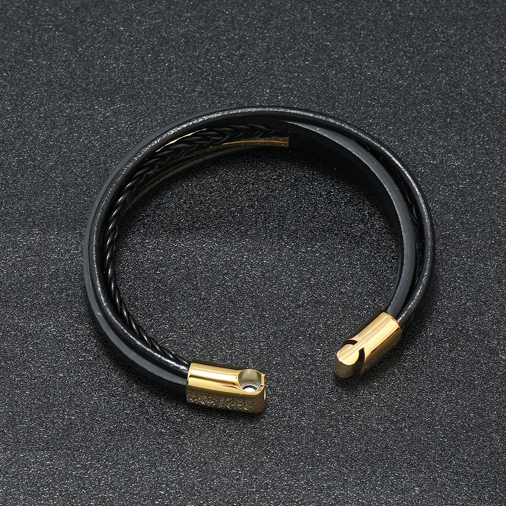 2022 New Style Hand-woven Multi-layer Gold/Silver Accessory Stainless Steel Men's Leather Bracelet Fashion Man Jewelry Wholesale