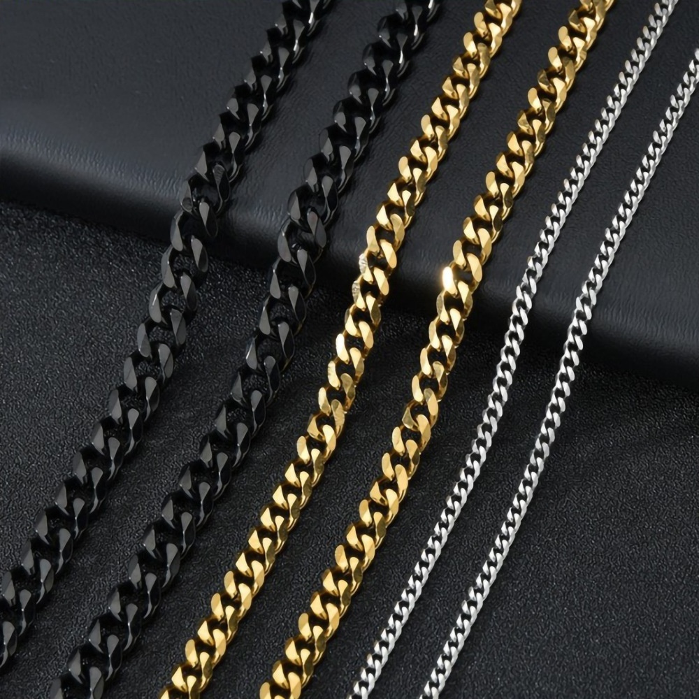 GT Curb Cuban Link Chain 3/5/7mm Thickness Basic Punk Stainless Steel Necklace Men Women Vintage Black Gold Tone 45/50/60/70mm