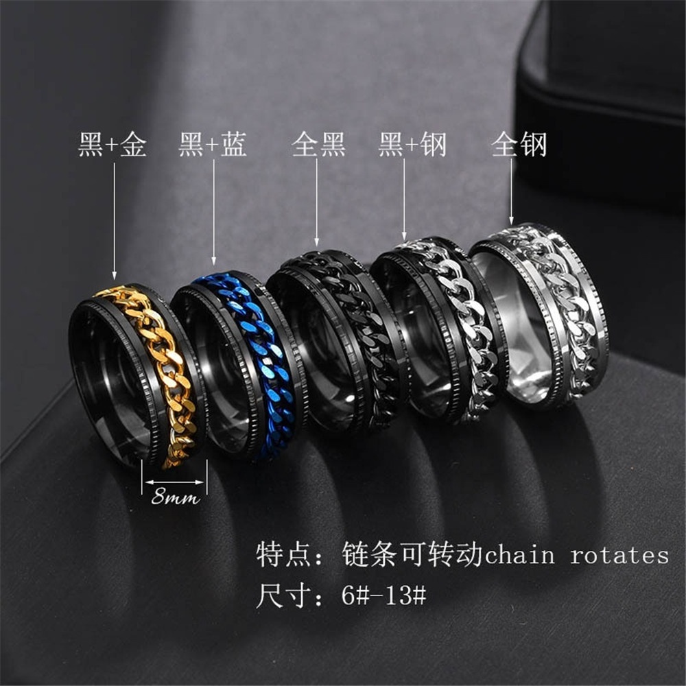 GT 2022 Hot Selling 8mm Anxiety Ring Moon Chain Fidget Metal Ring Women Men Rotate Freely Anti Stress Stainless Steel Spin Ring