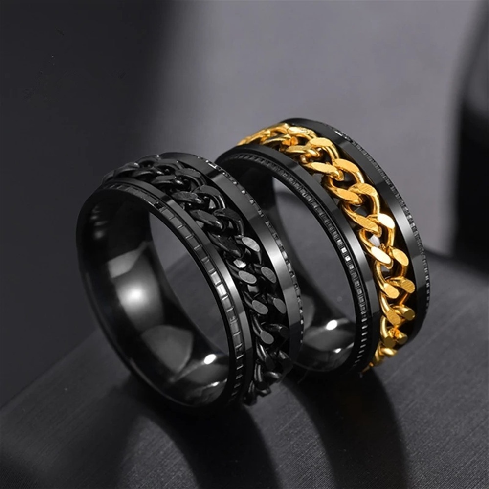 GT 2022 Hot Selling 8mm Anxiety Ring Moon Chain Fidget Metal Ring Women Men Rotate Freely Anti Stress Stainless Steel Spin Ring