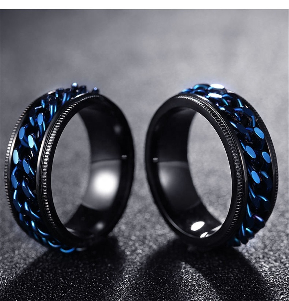 GT 2022 Hot Selling 8mm Anxiety Ring Moon Chain Fidget Metal Ring Women Men Rotate Freely Anti Stress Stainless Steel Spin Ring