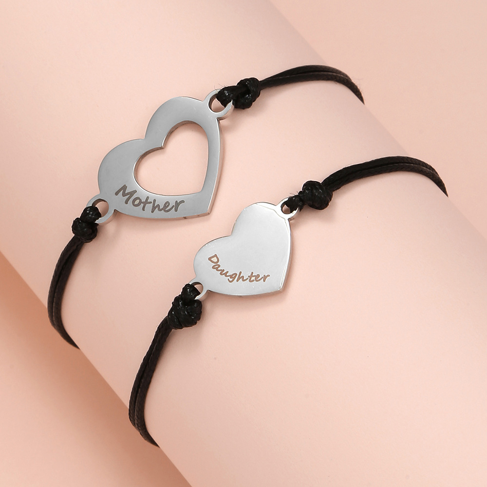 Mother Daughter Bracelets Set 2pcs Mommy and Me Matching Stainless Steel Love Heart Horse Jewelry Gift Mother's Day Bracelet