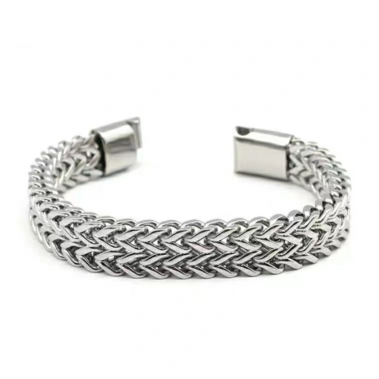 Wholesale Punk Chunky Silver Titanium Steel Bracelet Double Row Tennis Men Stainless Steel Bracelet Magnet Clasp