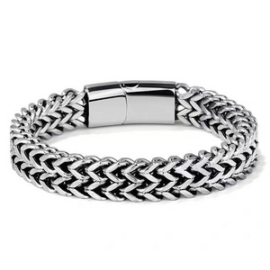 Wholesale Punk Chunky Silver Titanium Steel Bracelet Double Row Tennis Men Stainless Steel Bracelet Magnet Clasp