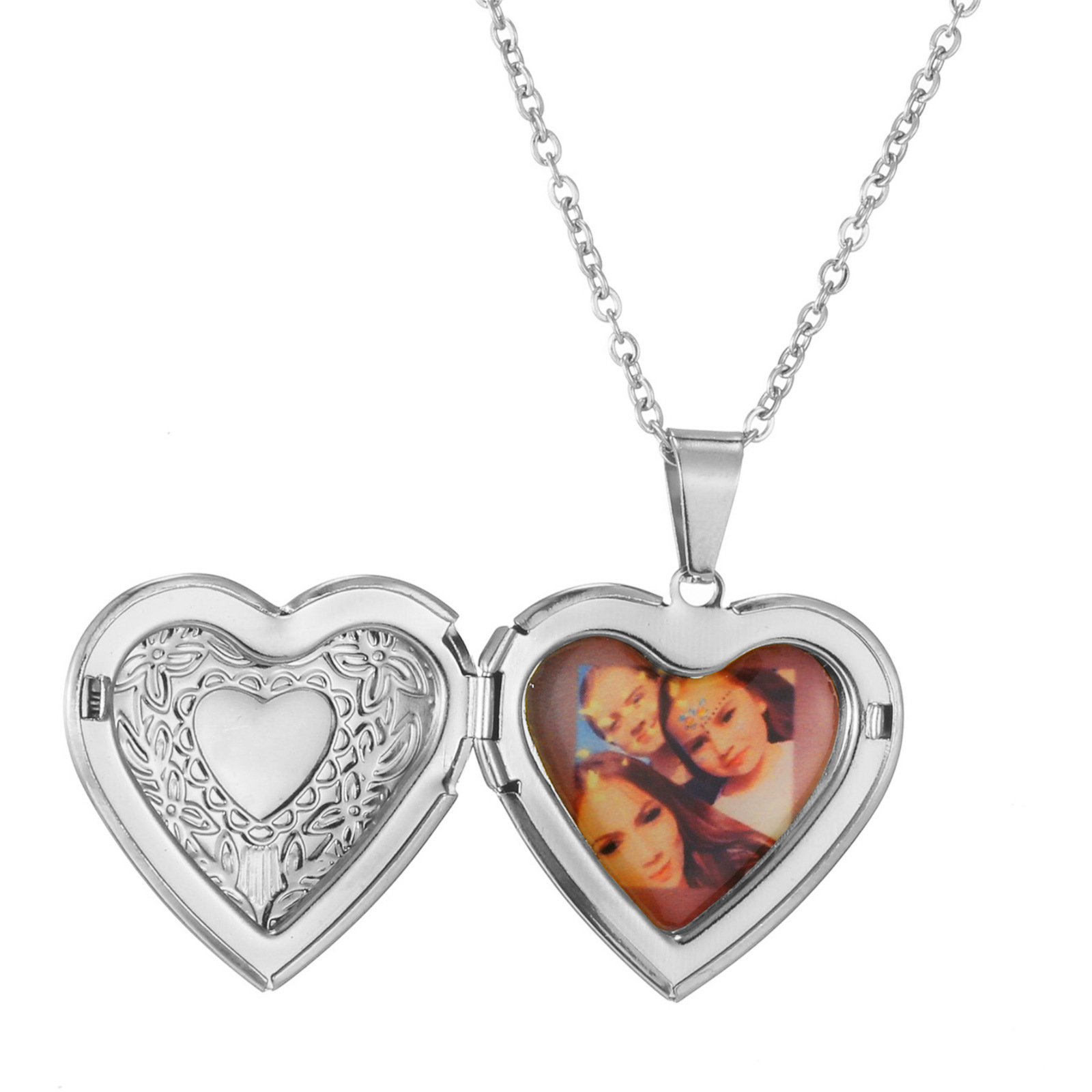 GT Factory Customized Mirror Stainless Steel Heart Locket Oval Necklace For Couple Photo Locket