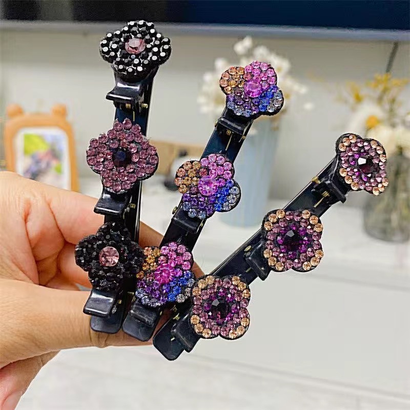 Rhinestone Decoration Flat Duck Bill Hair Clip Woven Fermaglio Per Capelli Flower Sparkling Crystal Stone Braided Hair Clips