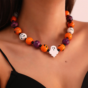 Wholesale Fashion Women Jewelry  Pumpkin Bat Ghost Skeleton Halloween Colored Beads Necklace