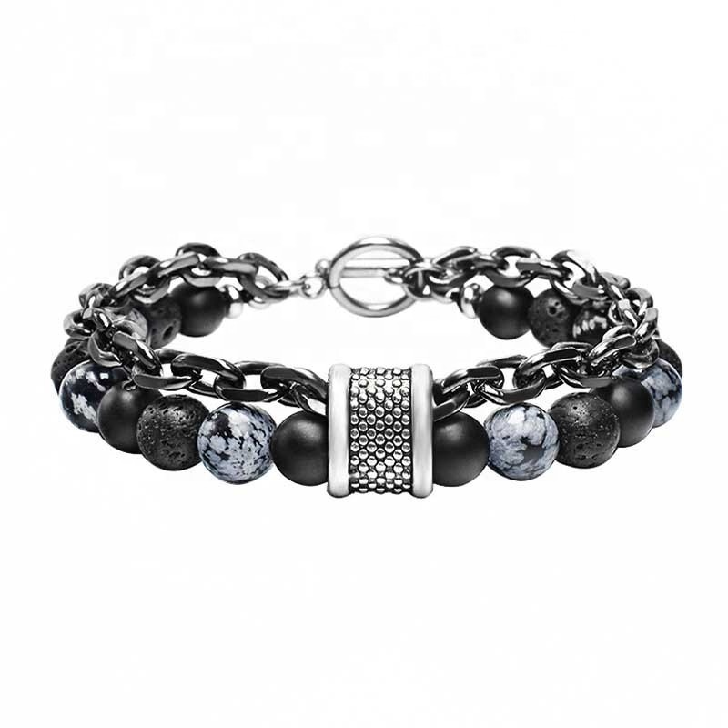 G.T 2022 Men Fashion Cool Gun Black Link Chain Yoga Bead Bracelet Natural Frosted Beads Map Stone Bracelet Natural