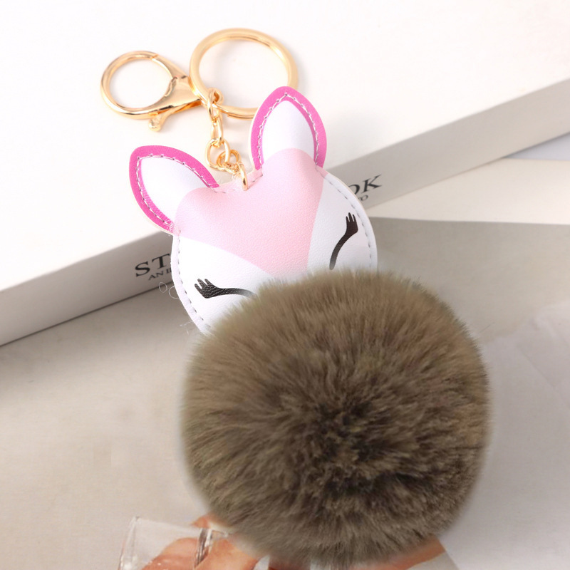 Cute Cartoon Fur Ball Key Chain Creative Cute Plush Fox Head Keychain Pom Pom Keychain